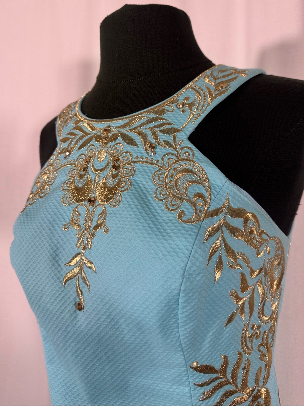 Lilly Pulitzer Janice Aqua Gold Embroidered - Picture 8 of 11